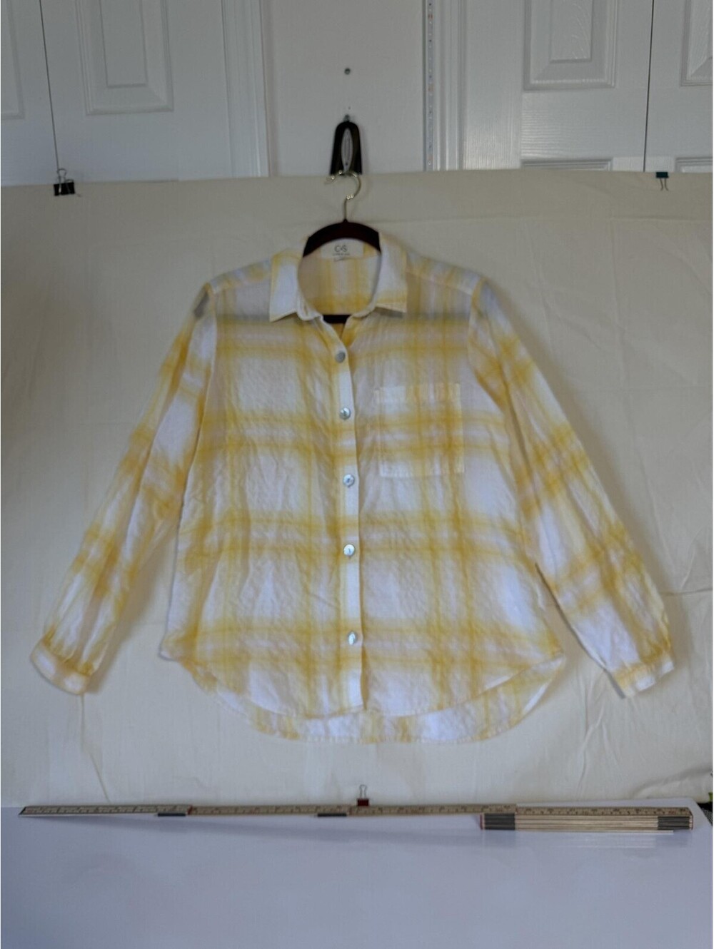 C&S by cloth & stone Yellow and White Plaid Button-Up Shirt Size S